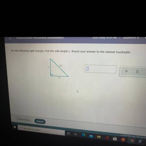 I need the side of length x and the answer should be the nearest hundredth