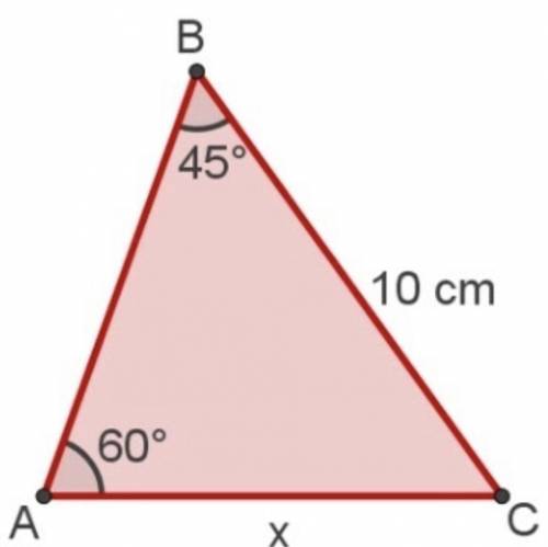 Determine o valor de x, em centímetros, no triângulo a seguir:
