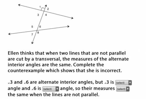 The diagram below shows two nonparallel lines cut by a transversal. Assume that the diagram is draw