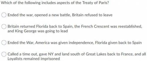 Which of the following includes aspects of the Treaty of Paris?