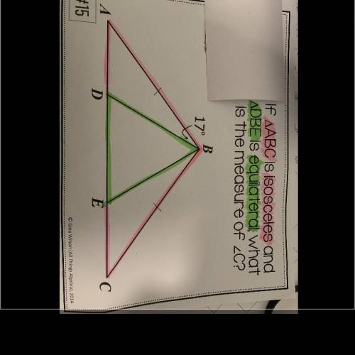If triangle ABC is isosceles and triangle DBE is equilateral what is the measure of angle C