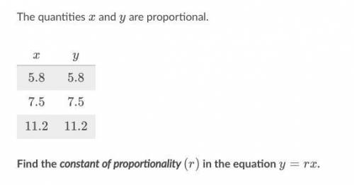 Find the constant of proportionality (r) in the equation y=rx