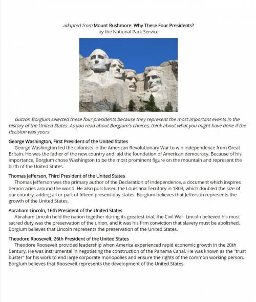 How does the author support the claim that the four presidents on Mount Rushmore represent the mo