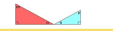 In the figure below, the measure of m is 48° and the measure of q is 42°. Determine how the triangl