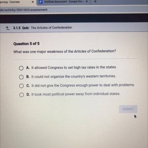 What was one major weakness of the Articles of Confederation?