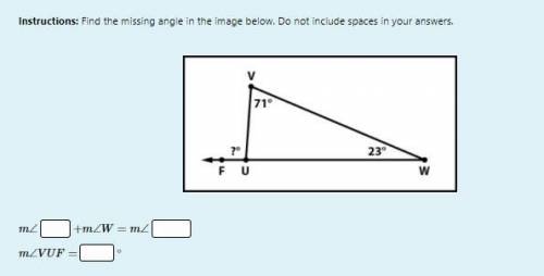I need help please

: Find the missing angle in the image below. Do not include spaces in your ans