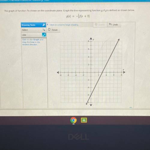 The graph of function f is shown on the coordinate plane. Graph the line representing function g if