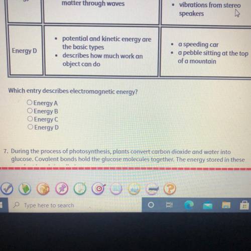 Which entry describes electromagnetic energy?
