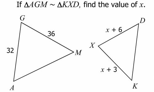 Find x, similar triangles.