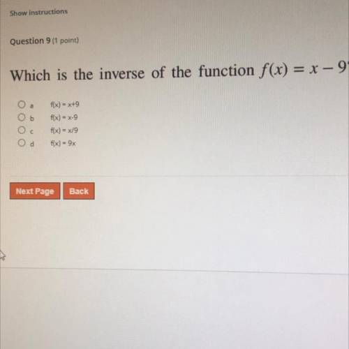 What is the inverse of the function f(x) = x - 9?