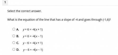 What is the equation of the line that has a slope of -4 and goes through (-1,6)?