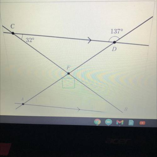 Lines AB and CD are parallel. Enter the measures of the three angles in triangle ABF. Use the scrat