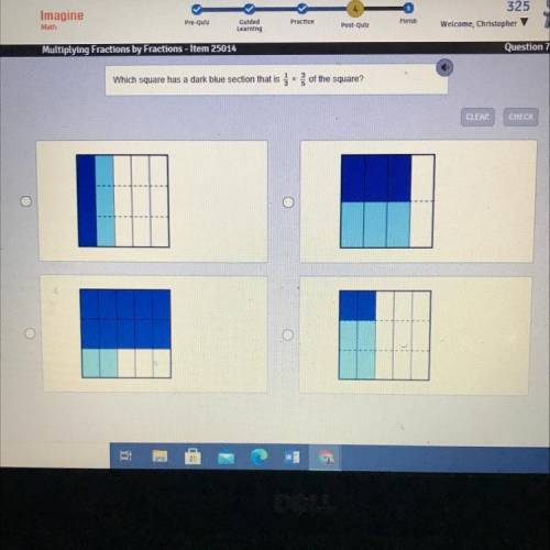 Which square has a dark blue section that is 1/3 times 2/5 of the square 
Need help ASAP