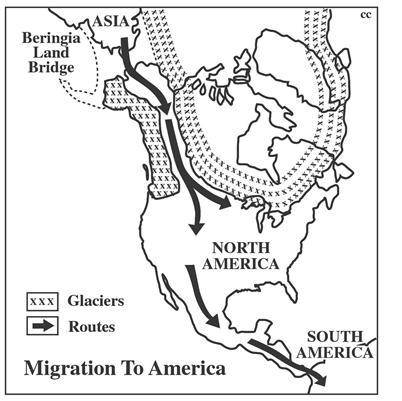 Which is TRUE based on the map?

Migrants kept moving southward to warmer climates.
⊝
Migrants cro