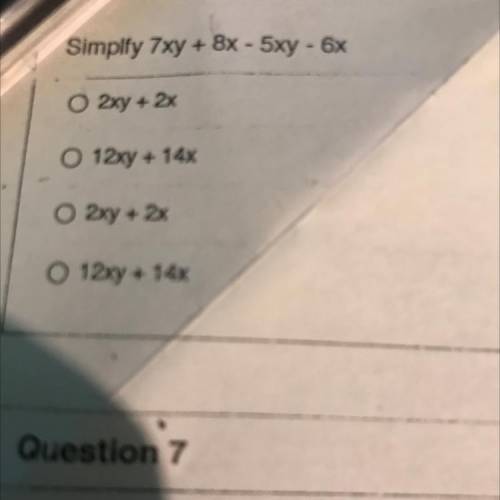 Simplfy 7xy + 8x + 5xy + -6x