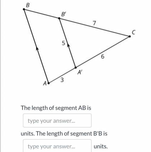 Segment A'B' is parallel to segment AB. What is the length of segment AB? What is the length of seg