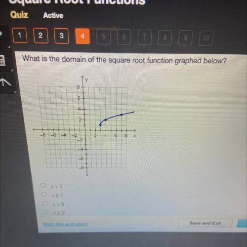 What is the domain of the square root function graphed below?

x>1
x>1
x>3
X>3