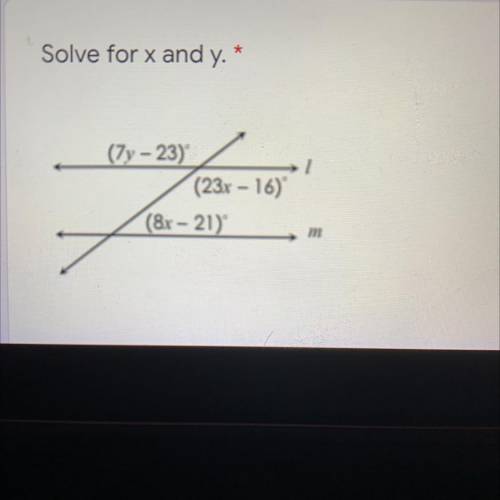 Solve for x and y. 
(7y-23) (23x-16) (8x-21)