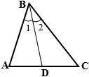 Given: ΔABC
m∠1=m∠2
D∈ AC , BD = DC
m∠BDC=100°
Find: m∠A, m∠B, m∠C