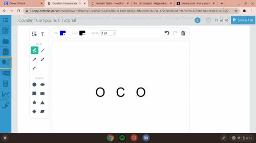 Carbon dioxide consists of a central carbon atom with an oxygen atom on each side. Draw a model of