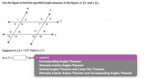 Use the figure to find the specified angle measure. In the figure, m || n and x || y.