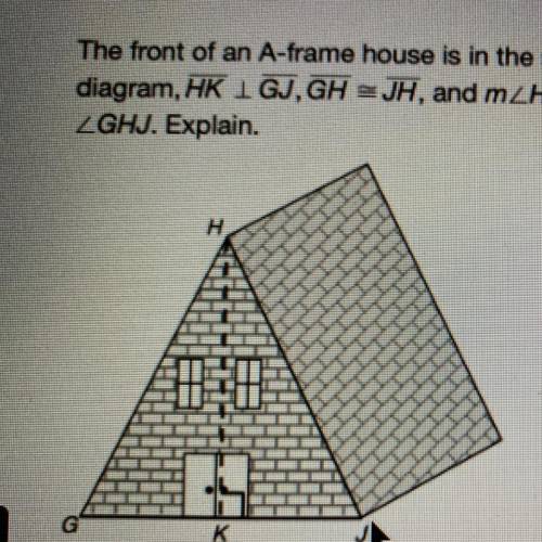 The front of an A-frame house is in the shape of an isosceles triangle, as shown in the diagram. In