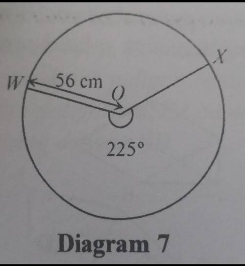 Diagram 7 shows a circle with centre 0.

Find the length, in cm, of the minor are WX Help me answe