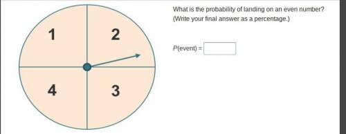 Please help due in 5 mins

What is the probability of landing on an even number? (Write your final