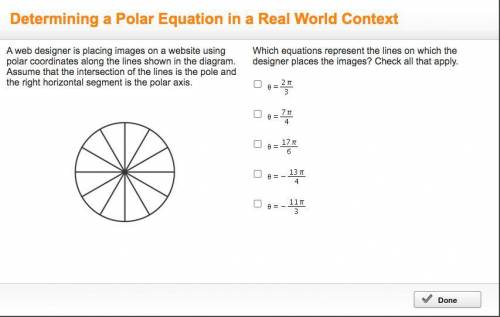 A web designer is placing images on a website using polar coordinates along the lines shown in the