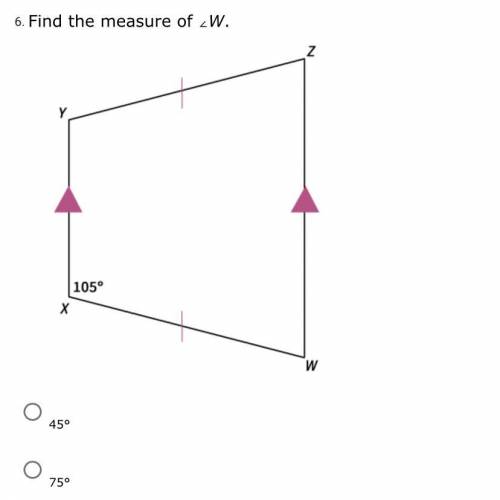 Find the measure of ∠W.
45°
75°
105°