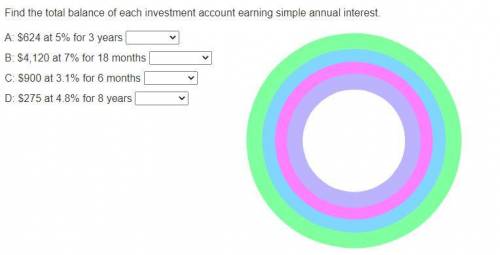 Find the total balance of each investment account earning simple annual interest.