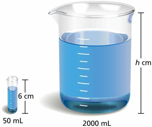 The height of the 50 -milliliter beaker is one-third the height of the 2000 -milliliter beaker. Com