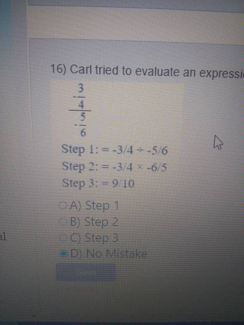 Carl tried to evaluate an expression step by step as shown in the picture. Whitch step did he make
