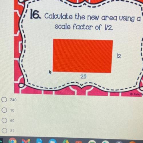 Calculate the new area using a scale factor of 1/2