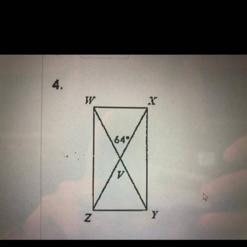 I find the missing measures of the following rectangle:

Angle xwy=
Angle yxz=
Angle wvz=
Angle xw