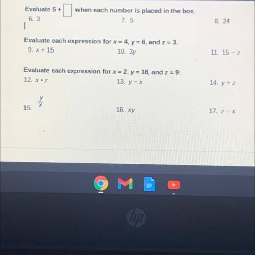 Evaluate 5+ when each number is placed in the box