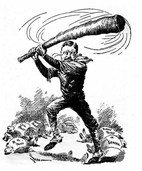 How does this cartoon demonstrate T. Roosevelt's use of his diplomatic style in his domestic polici