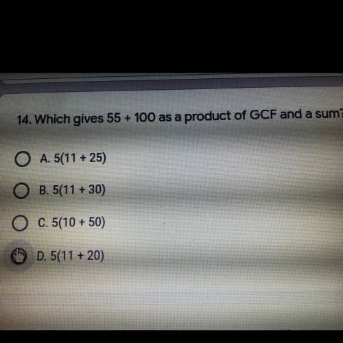 Which gives 55+100 as a product of gcf and a sum?