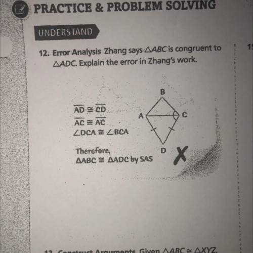 Error analysis Zhang says ABC is congruent to ADC explain the error in zhang’s work