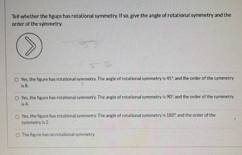 Tell whether the figure has rotational symmetry. If so, give the angle of rotational symmetry and t