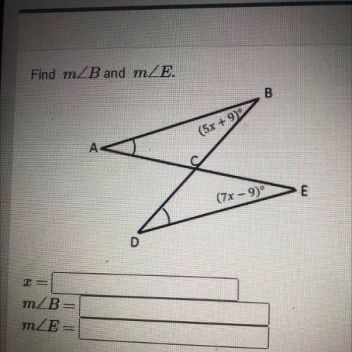 Find angle B and angle E