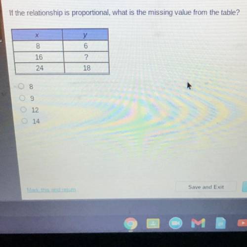 If the relationship is proportional, what is the missing value from the table?