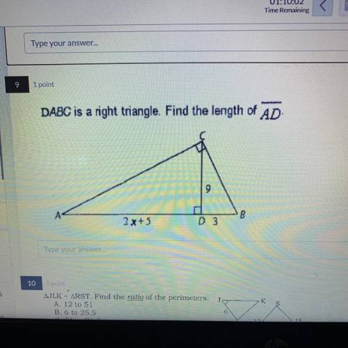 DABC Is a right triangle. find the length of AD