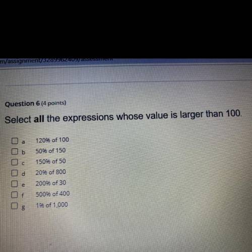Select all the expressions whose value is larger than 100.