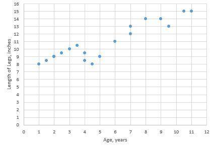 The scatterplot for age in years and length of legs is shown. (10 points)

Scatterplot with the x-