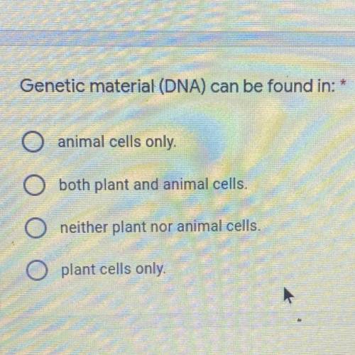 Genetic material (DNA) can be found in:

O animal cells only.
O both plant and animal cells.
O nei