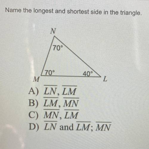 Name the longest and shortest side in the triangle