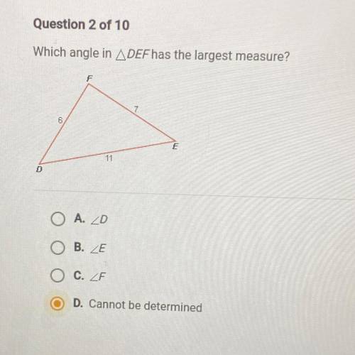 Which angle is DEF has the largest measure?