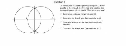 To construct a line passing through the point C that is parallel to the line AB, the first step is