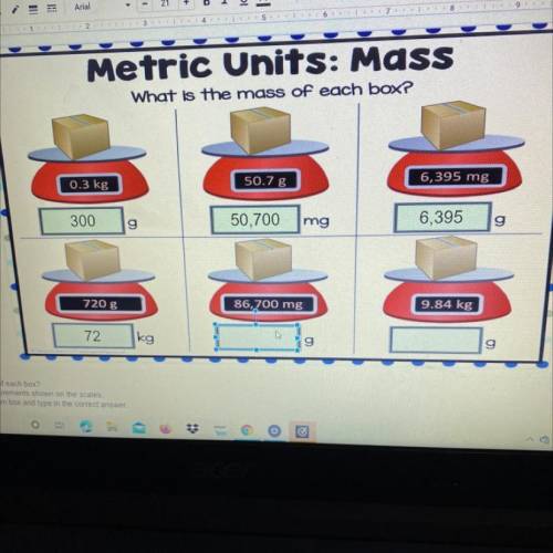 What is is the mass in each box?
Covert the measurements shown on the scales